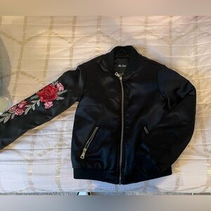Black Puffer Jacket with Floral Sleeve